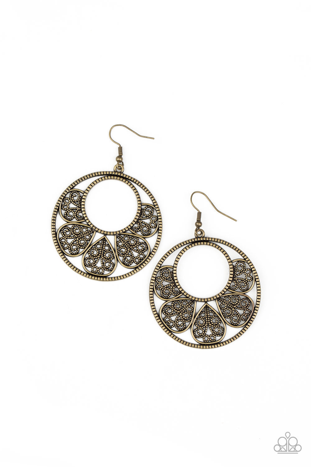 Petal Promenade - Brass Earrings Paparazzi Accessories. Spring Floral Filigire dainty earring!