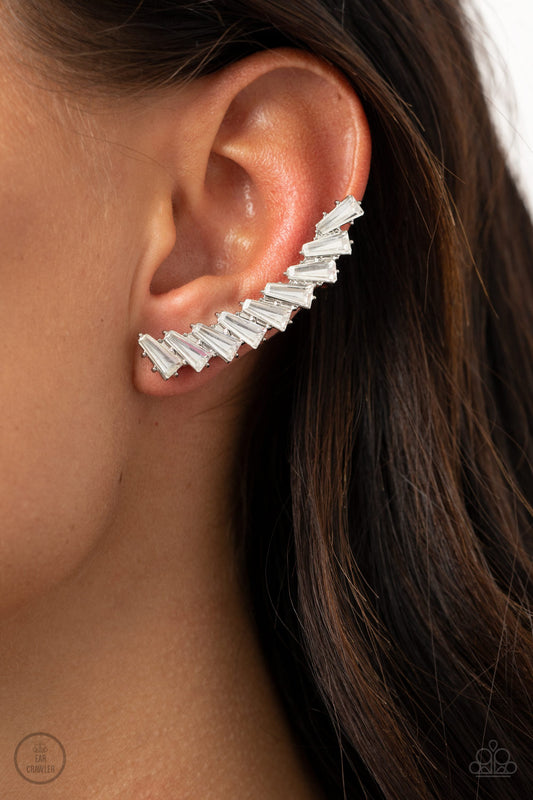 Paparazzi Earring ~ I Think ICE Can - White Ear Crawlers