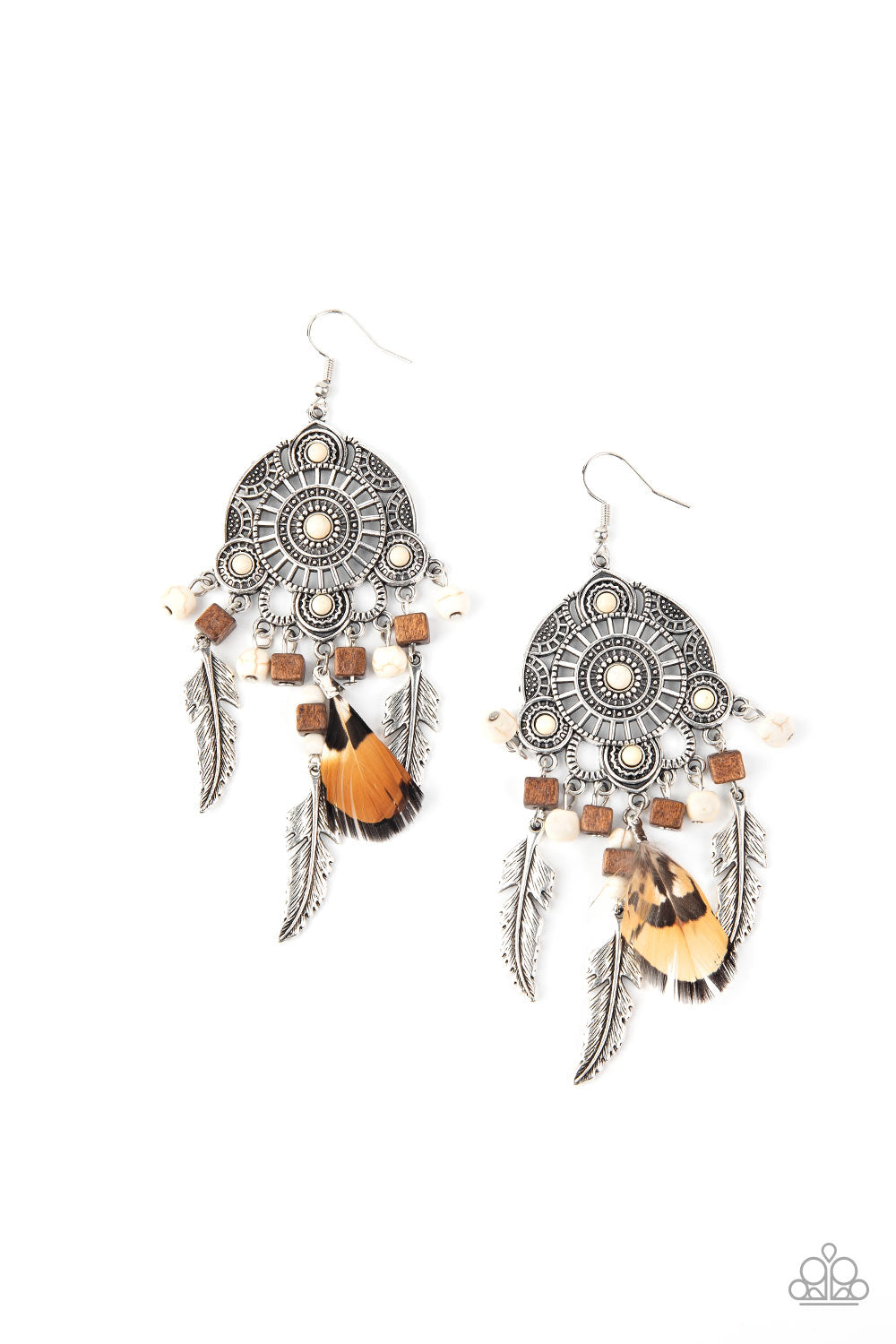 Paparazzi Earring ~ Desert Plains - White Feather Earring