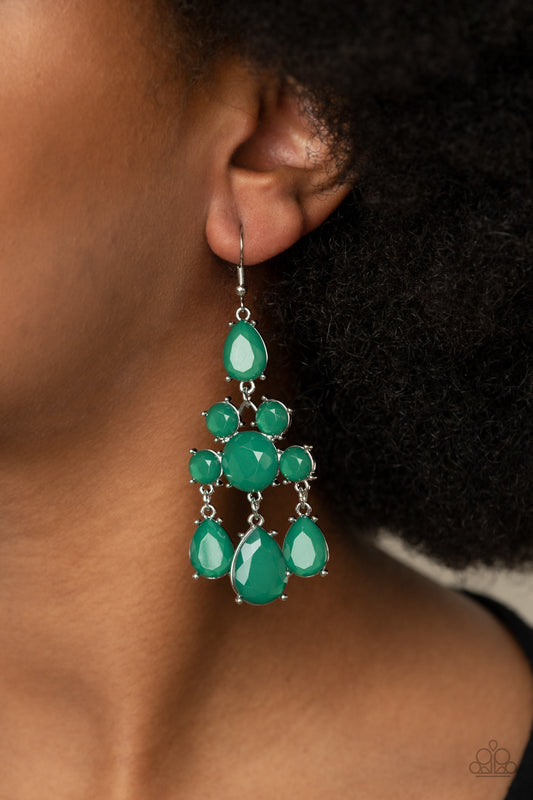 Paparazzi Afterglow Glamour - Green Earrings. #P5ST-GRXX-010XX