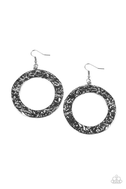 PRIMAL Meridian - Black Earrings Paparazzi Accessories $5 blackmetal earring hoop style