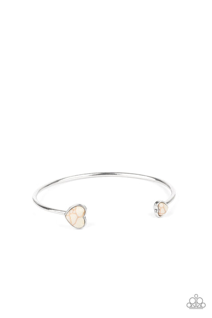 Romantically Rustic - White Stone Heart Bracelet Paparazzi Accessories Valentine Jewellery