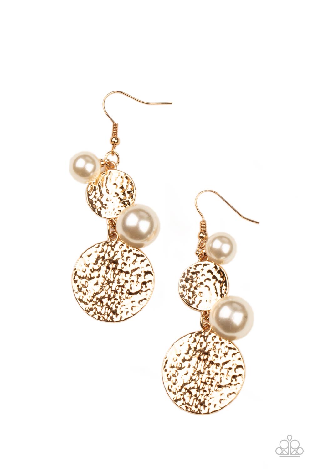 Pearl Dive - Gold and White Pearl Earring Paparazzi Accessories. #P5ST-GDXX-021XX. Free Shipping