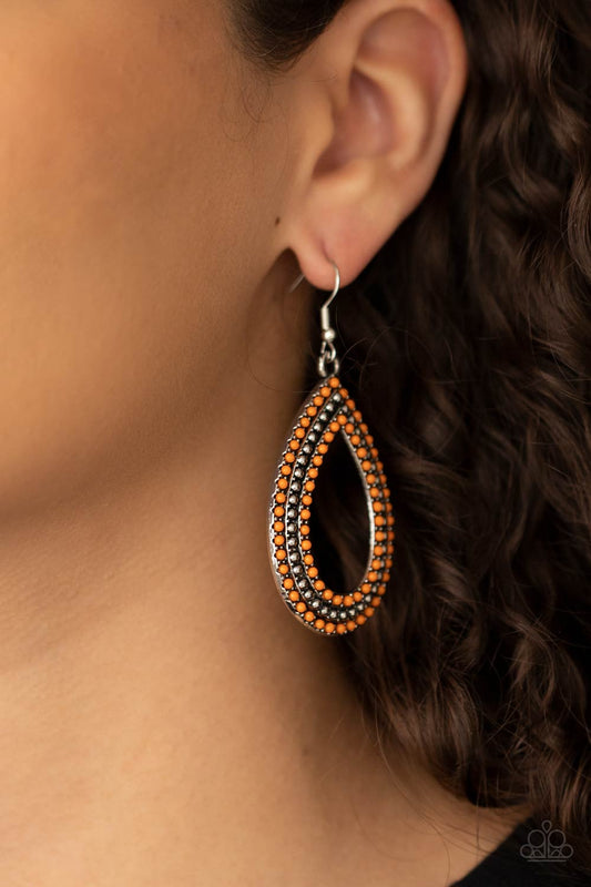 Paparazzi Earring ~ Tear Tracks - Orange Seed Beads Earring