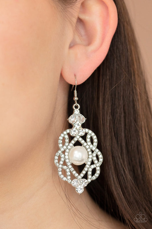 Paparazzi Earring ~ Rhinestone Renaissance - White