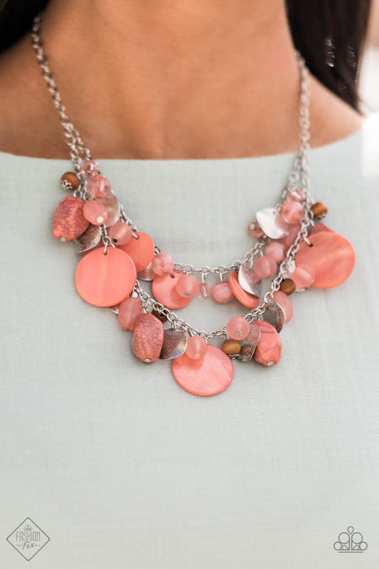 Spring Goddess Orange Necklace April 2021 Fashion Fix Paparazzi Accessories. #P2ST-OGXX-080ZZ