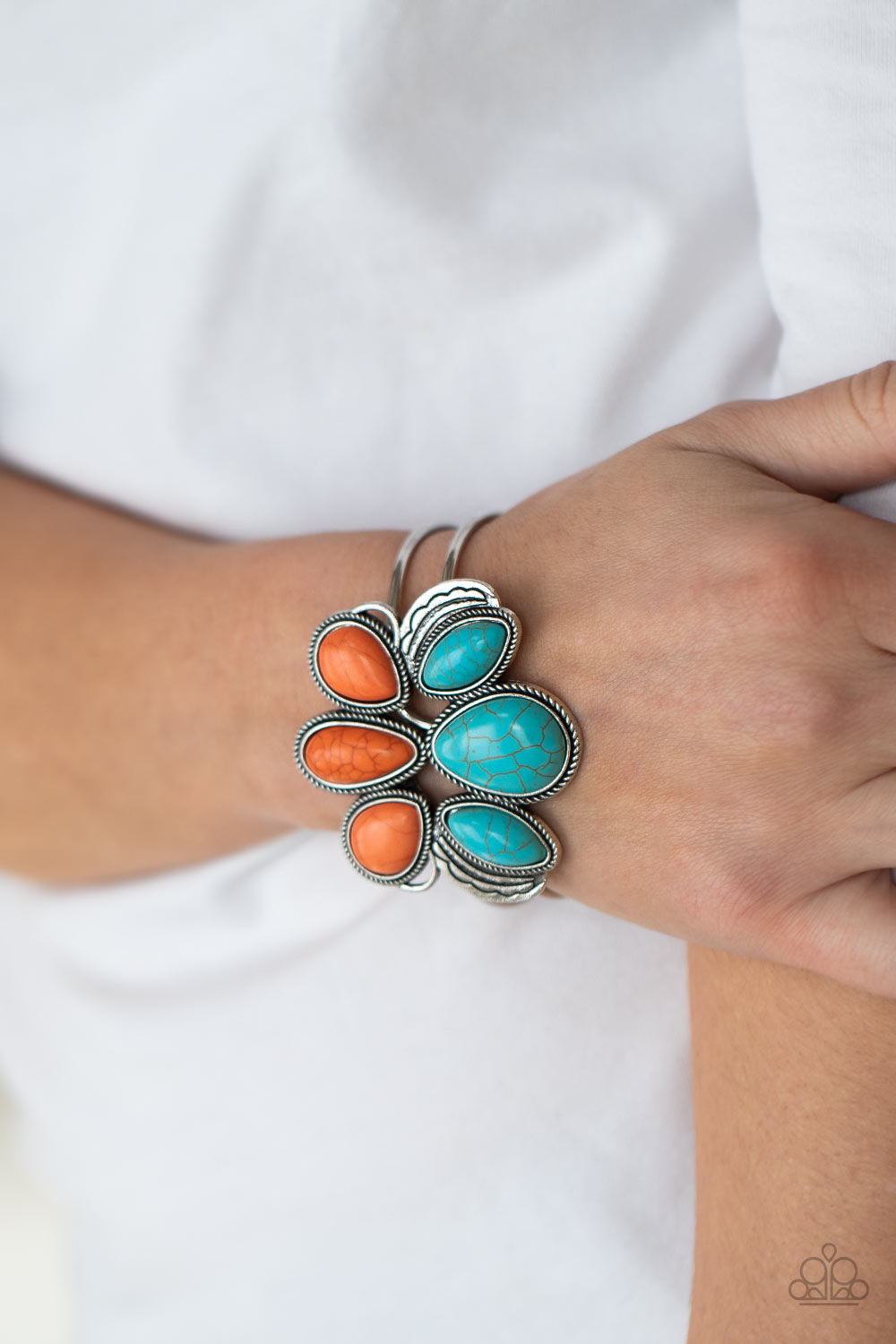 Paparazzi Botanical Badlands Orange and Blue Stone Hinged Closure Bracelet. Get Free Shipping.