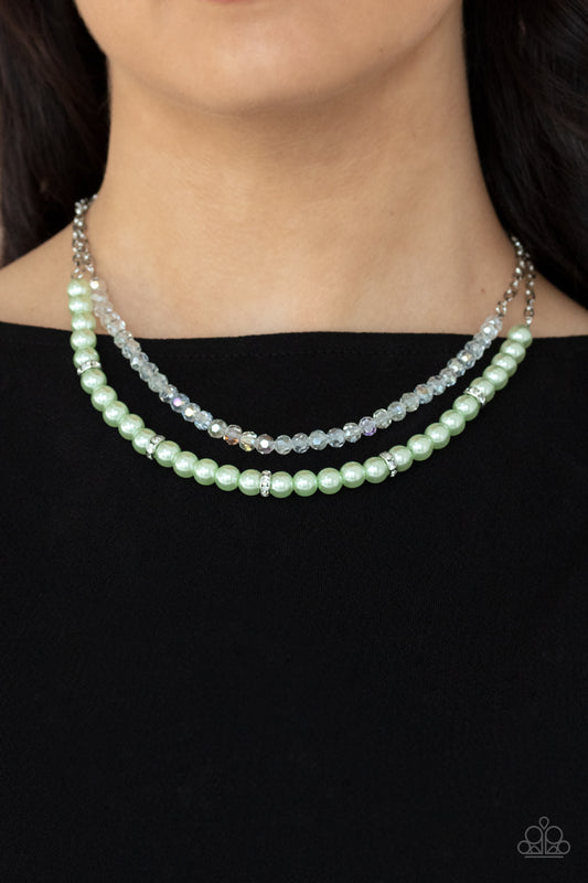 Paparazzi Parisian Princess Green Necklace. Get Free Shipping. #P2RE-GRXX-231XX. Pearly Green Ash