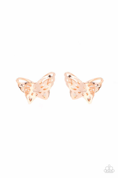 Paparazzi Flutter Fantasy - Rose Gold Earrings Post Style Butterfly $5.00 Jewelry. Free Shipping!