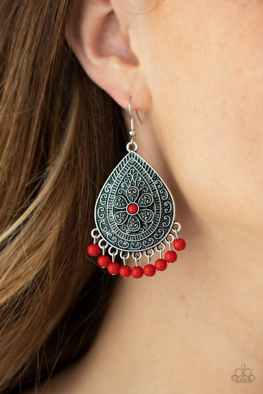 Paparazzi Blossoming Teardrops - Red Earrings online at AainaasTreasureBox $5 Jewelry #P5WH-RDXX-136XX