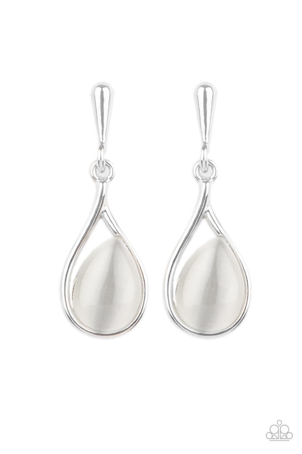 Pampered Glow Up White Cat's Eye Stone Post Earrings Paparazzi Accessories. Get Free Shipping