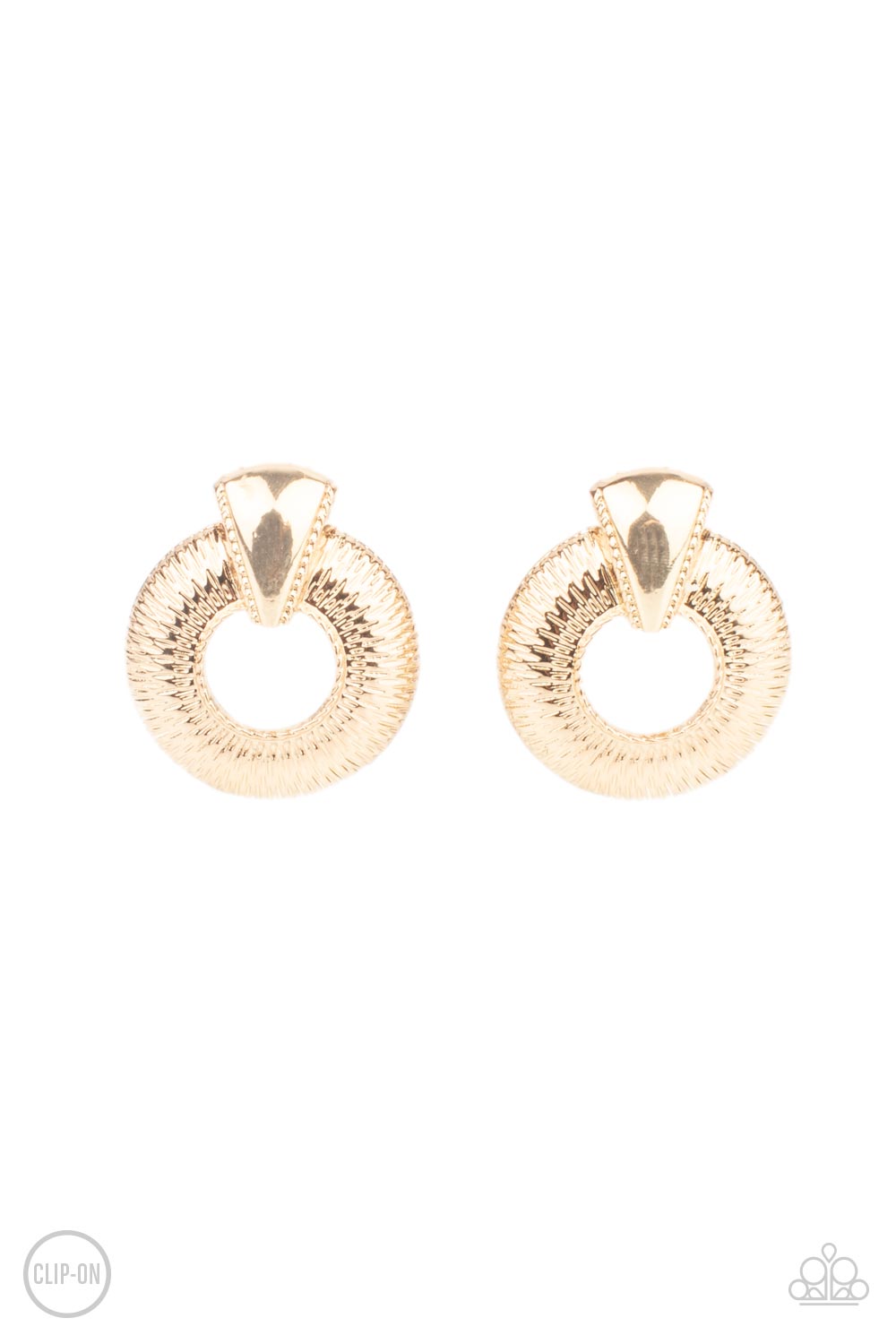 Industrial Innovator Gold Clip-on Earrings Paparazzi Accessories. Free Shipping. #P5CO-GDXX-061XX