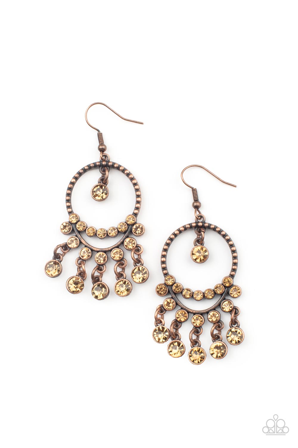 ​Paparazzi Cosmic Chandeliers Copper Earrings. #P5RE-CPXX-106XX. Subscribe & Save. Topaz rhinestone