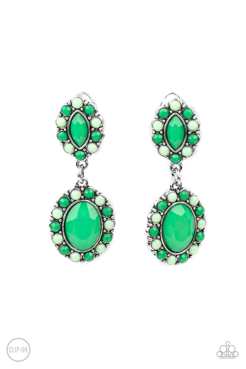 Paparazzi Earrings ~ Positively Pampered - Green Clip-On Earring