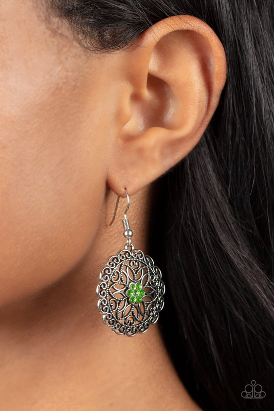 Flower Shop Sparkle - Green Earrings Paparazzi Accessories. Free Shipping! #P5WH-GRXX-253XX