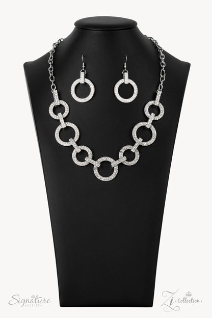 Paparazzi Zi Necklace The Missy White Rhinestone encrusted hoop Zi Necklace. - 2021 Zi Collection