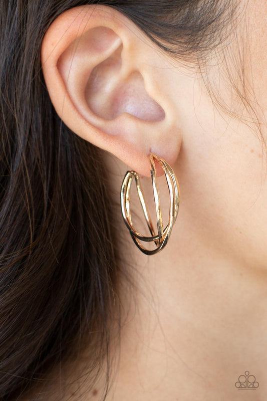 City Contour - Gold Earrings Paparazzi Accessories #P5HO-GDXX-227XX. Gold Hoop Earrings. 