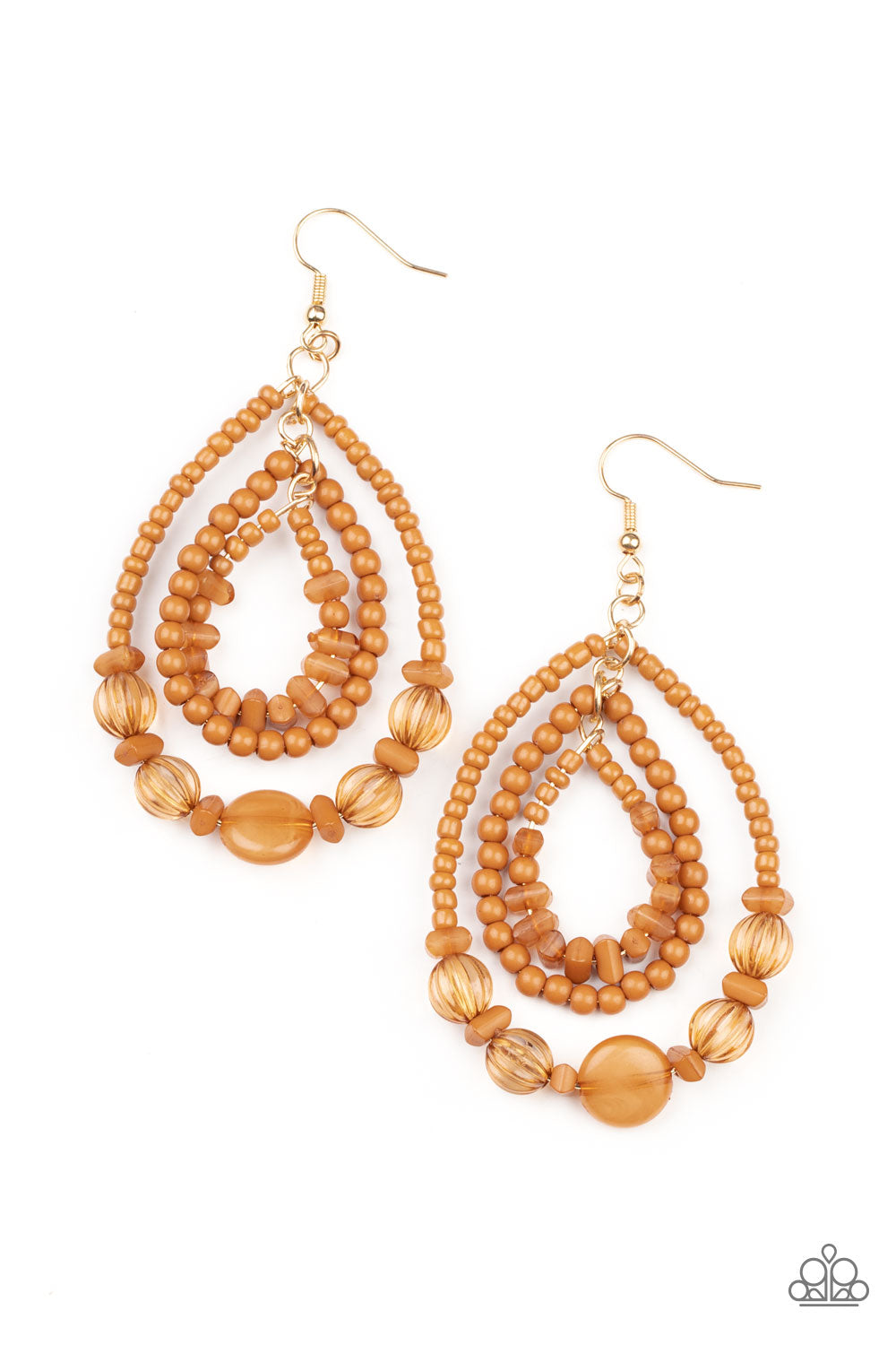 Paparazzi Prana Party Brown Earrings $5 seed beads jewelry #P5SE-BNXX-194XX Opaque stone
