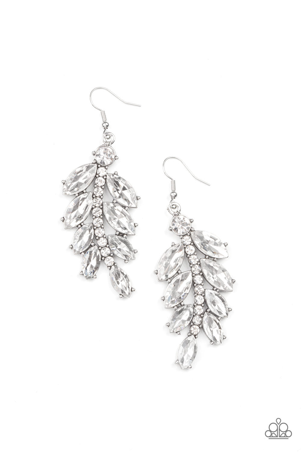 Paparazzi Ice Garden Gala - White Earring Leafy glamarous Earring Paparazzi Accessories