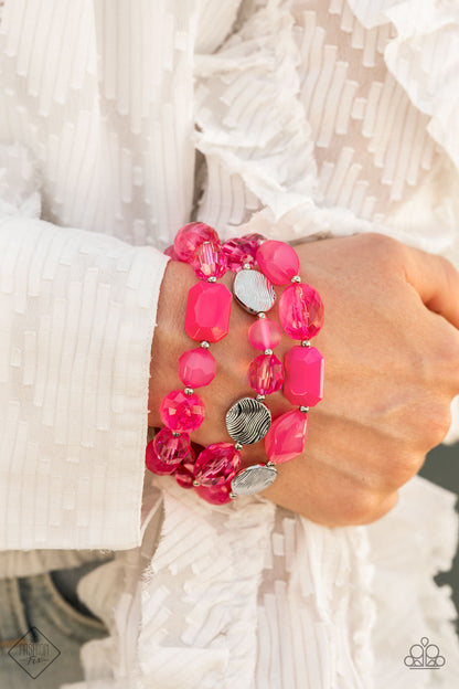 Oceanside Bliss Pink Raspberry Sorbet Stretchy Bracelet Paparazzi Accessories. Fashion Fix Bracelet.