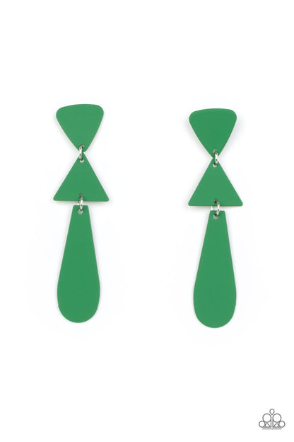 Paparazzi Retro Redux - Green Post Earrings. #P5PO-GRXX-045XX. Get Free Shipping!