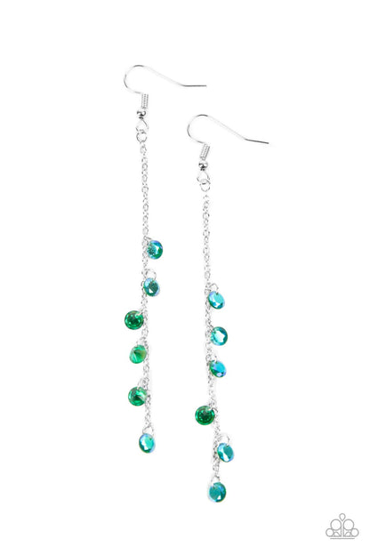 Extended Eloquence Green Iridescent Earrings Paparazzi Accessories. #P5DA-GRXX-039XX. Free Shipping!