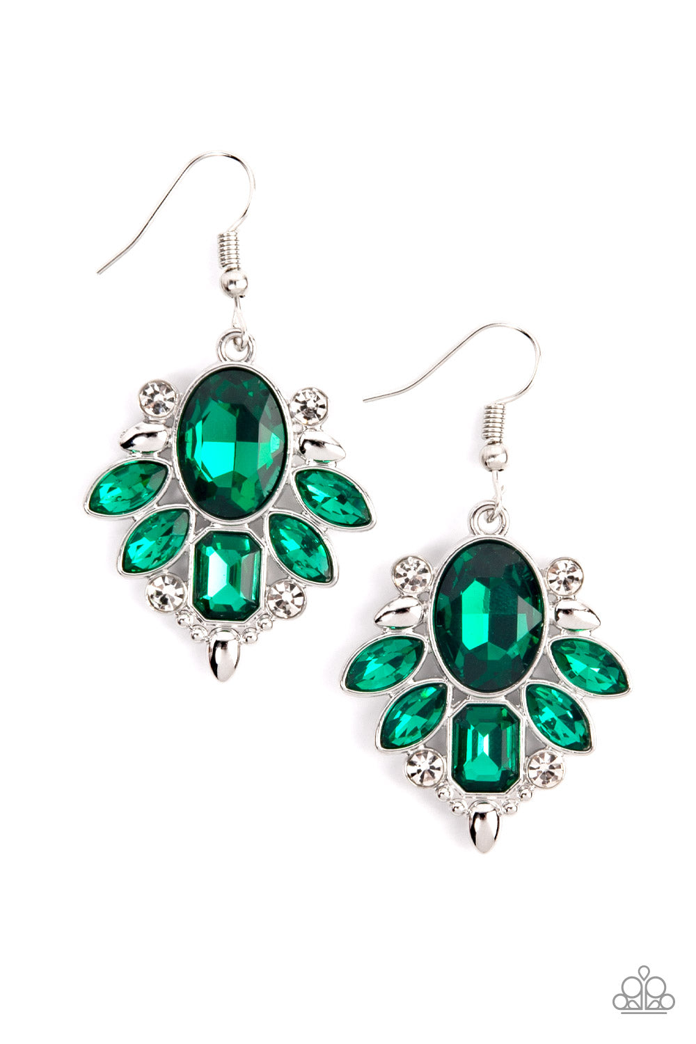 Glitzy Go-Getter - Green Earring Paparazzi Accessories #P5RE-GRXX-164XX. Free Shipping