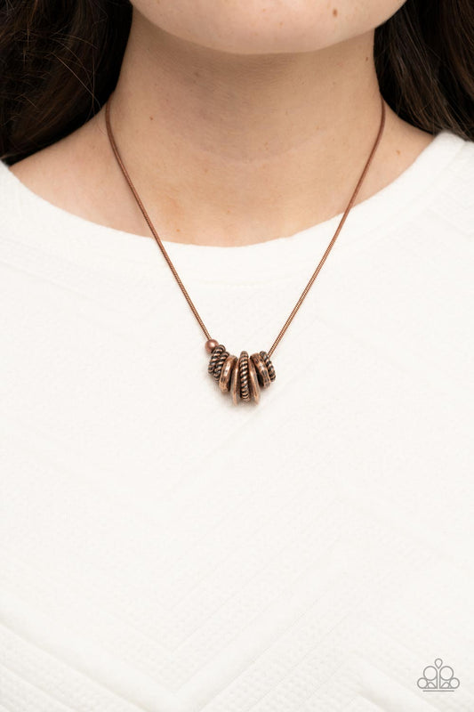 Mechanical Mischief - Copper Necklace Paparazzi $5 Accessories Dainty Jewelry #P2DA-CPXX-187XX