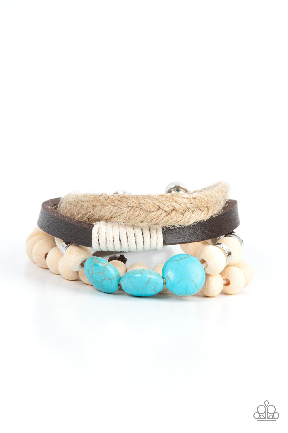 Paparazzi DRIFTER Away - Blue Turquoise Stone and Wooden Beads Bracelet. Get Free Shipping. #P9UR-BLXX-195XX