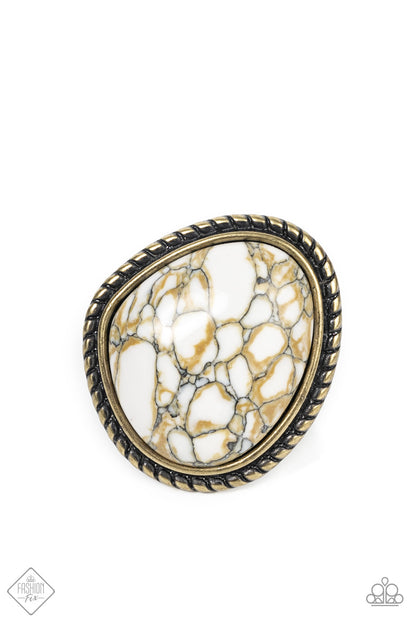 Paparazzi Take the High RODEO - Brass Ring Fashion Fix White and Brown Marble