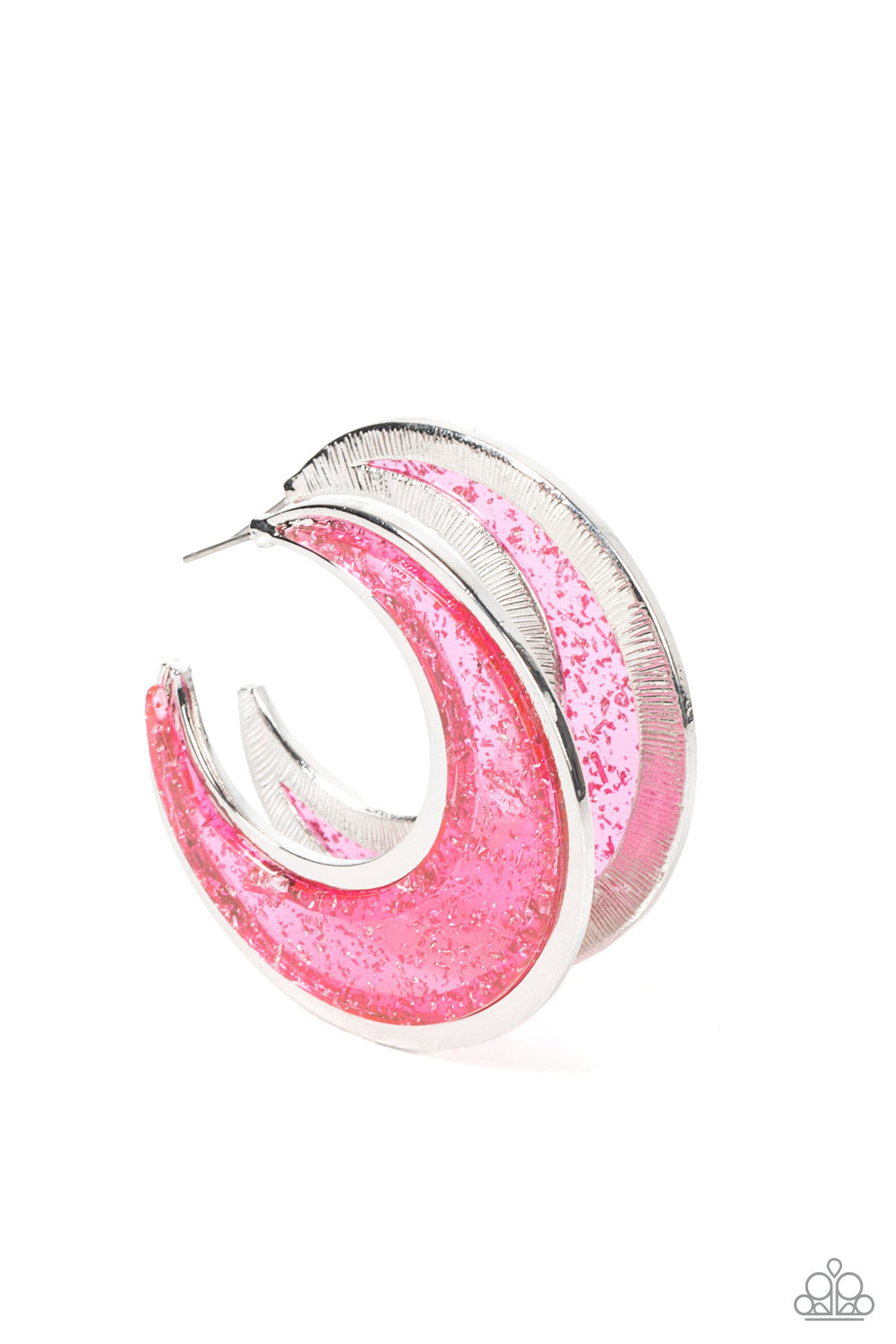 Charismatically Curvy Pink Hoop Earrings Paparazzi Accessories Spring Collection. #P5HO-PKXX-036XX