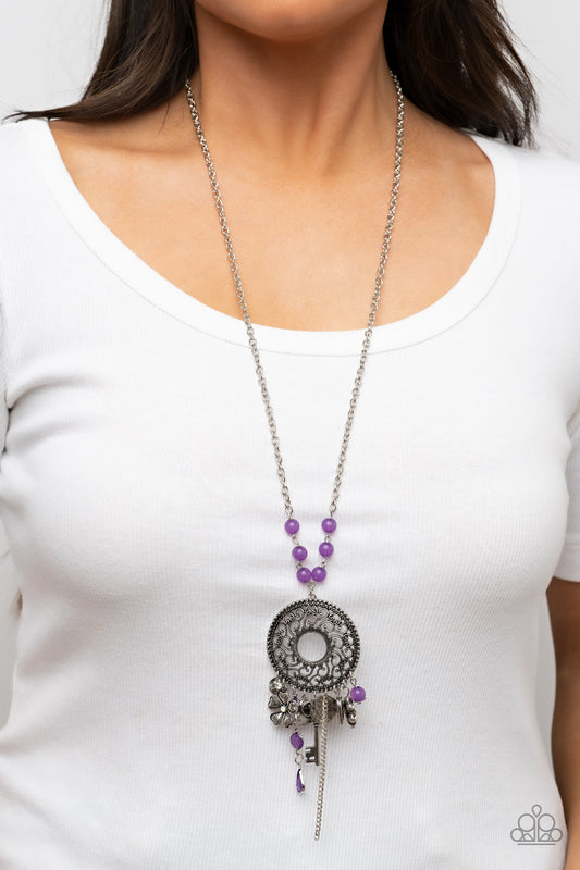 Paparazzi Making Memories - Purple Charm Necklace | Silver Key Heart Charm | #P2WH-PRXX-420XX