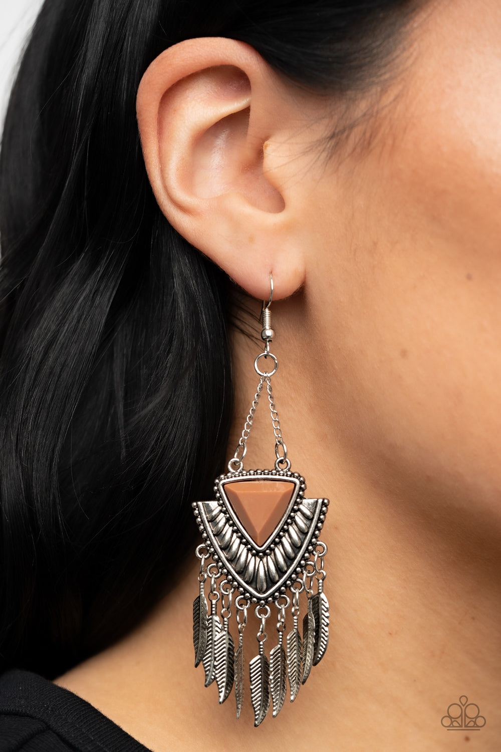 Paparazzi Shady Oasis Brown Earrings. Stone Tribal design. #P5SE-BNXX-190XX. Ships Free