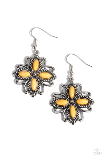 Badlands Ballad Yellow Earring Paparazzi Accessories. Free Shipping. Dainty Daffodil fishook earring