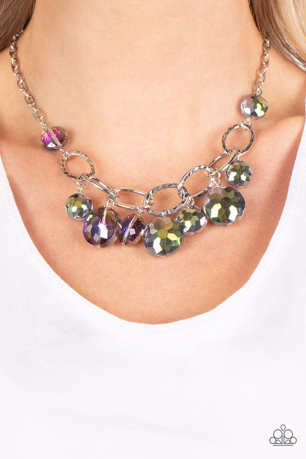 Rhinestone River Multi Oil Spill Necklace Paparazzi Accessories. #P2WH-MTXX-274XX. Get Free Shipping