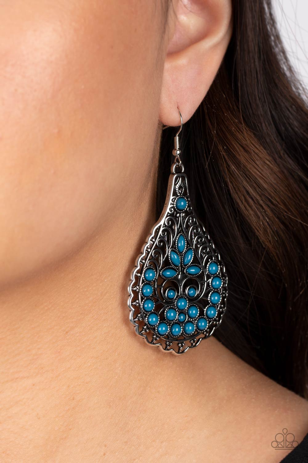 Botanical Beauty Blue $5 Earring Paparazzi Accessories. #P5ST-BLXX-043XX. Fishhook $5 Earring