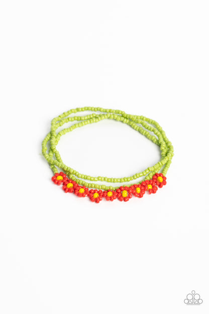 Buzzworthy Botanicals Red Bracelet Paparazzi Accessories. #P9DA-RDXX-065XX. Seed Beads