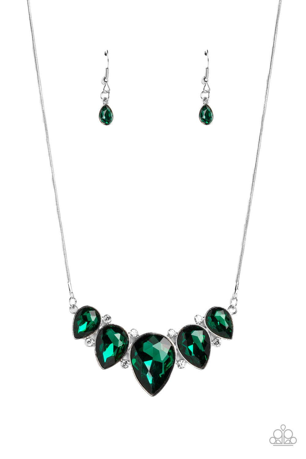 Paparazzi Regally Refined Green Necklace. Emerald green gem teardrop $5 necklace. Fashion Jewelry