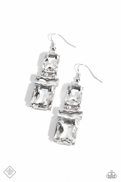 CHAIN Check White Earring Paparazzi $5 Jewelry. #P5ST-WTXX-067NH. Blingy Earring. Free Shipping