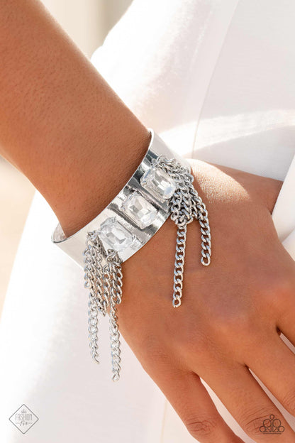 Paparazzi CHAIN Showers White Bracelet. Emerald Cut Gem Cuff Bracelet. $5 bracelets. Ships free 