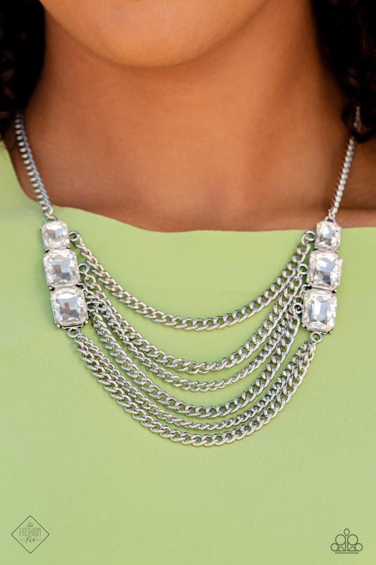 Come CHAIN or Shine White Necklace Paparazzi Accessories. Get Free Shipping.  #P2IN-WTXX-047NH