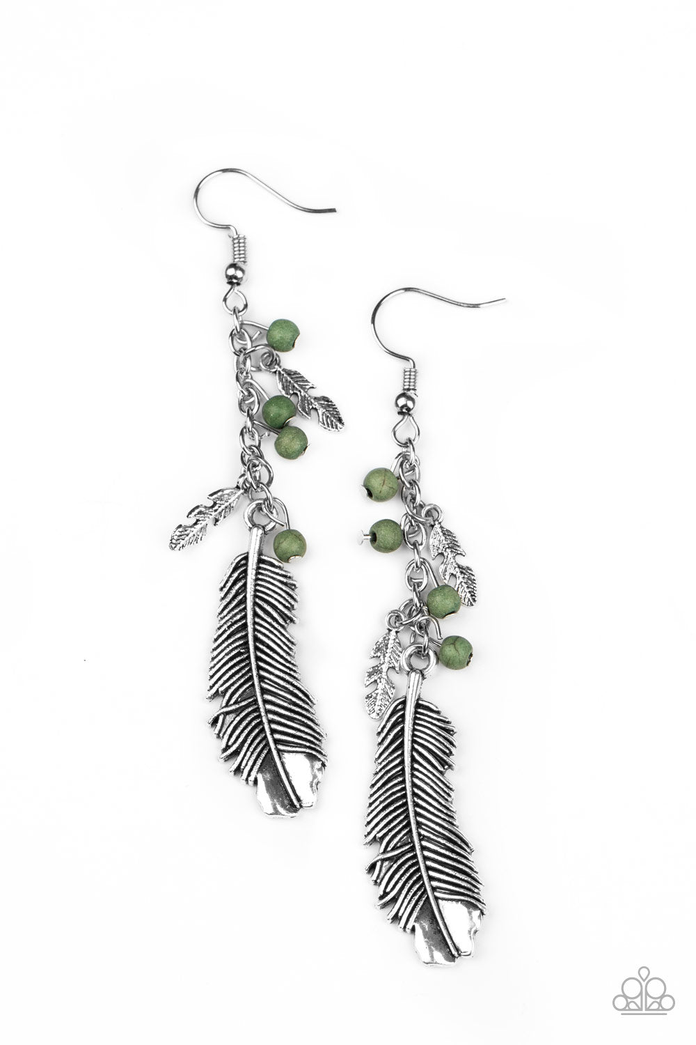 Find Your Flock - Green Earring Paparazzi Accessories Feather Like Earring