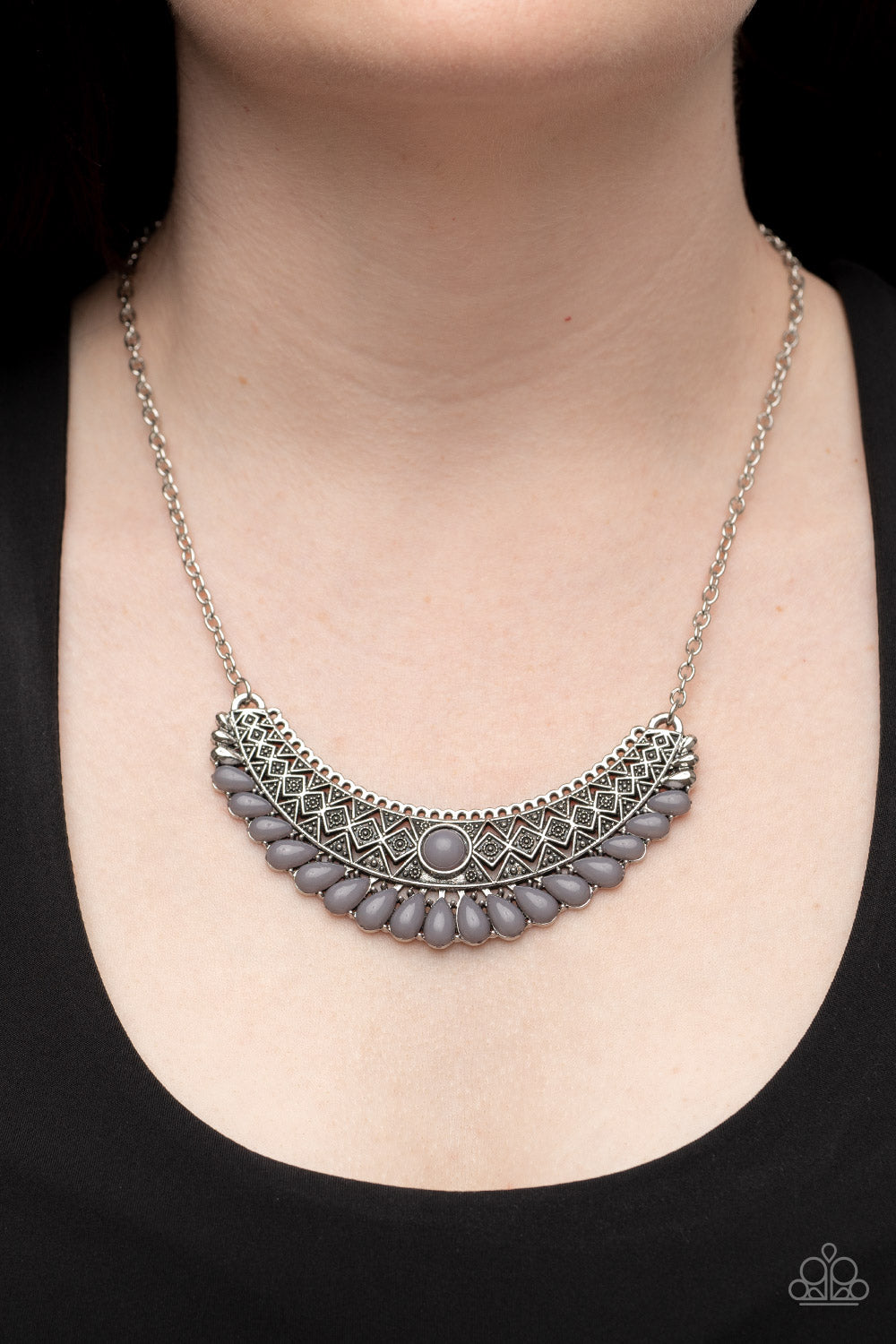 Abundantly Aztec Silver Necklace Paparazzi Accessories. Get Free Shipping. #P2SE-SVXX-154XX