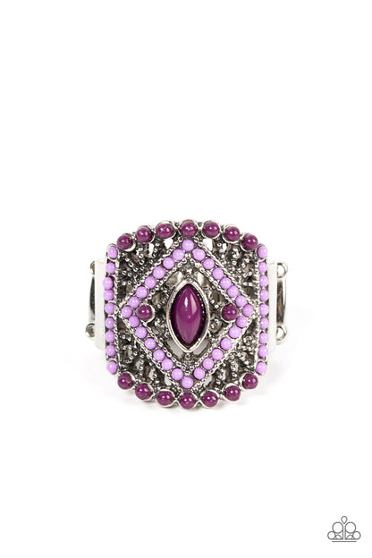 Amplified Aztec Ring Paparazzi $5 Jewelry. Purple Seed Beads Ring.  #P4WH-PRXX-194XX.