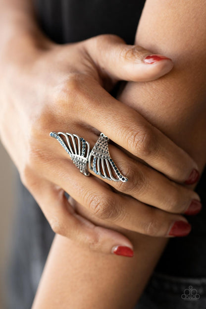 Paparazzi Angels Among Us - Blue Feathery Wing Ring $5 Jewelry. Free Shipping. #P4RE-BLXX-234XX