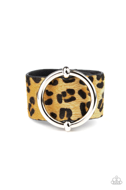 Paparazzi Asking FUR Trouble Yellow Bracelet. #P9UR-YWXX-053XX. Cheetah Print Fuzzy Yellow.