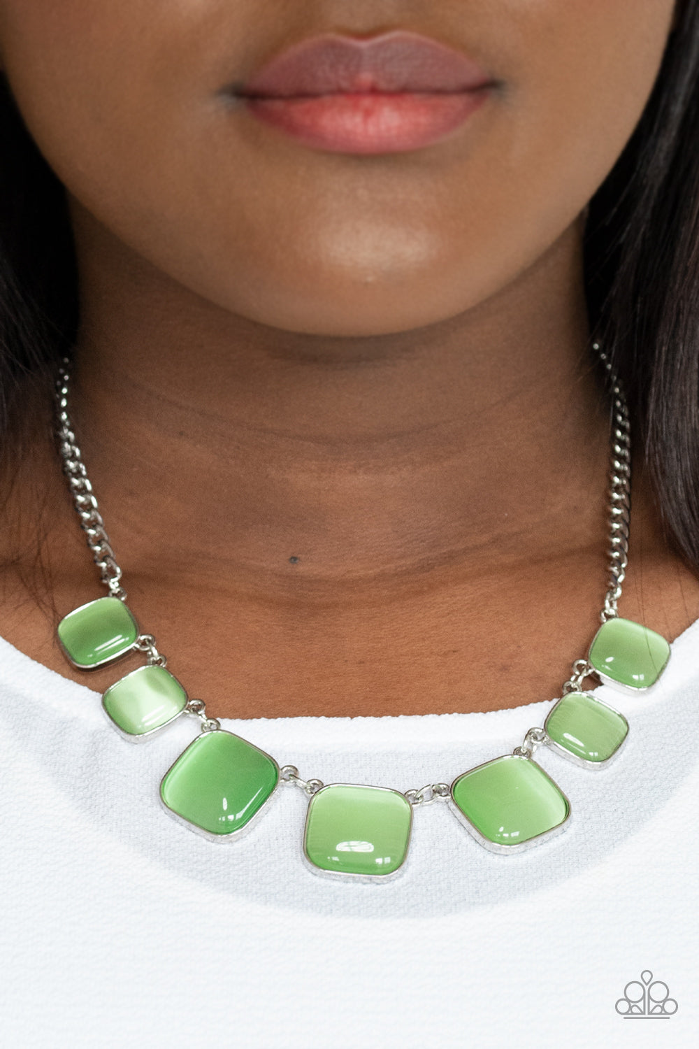 Paparazzi Necklace ~ Aura Allure - Green Cat's Eye Stone Necklace