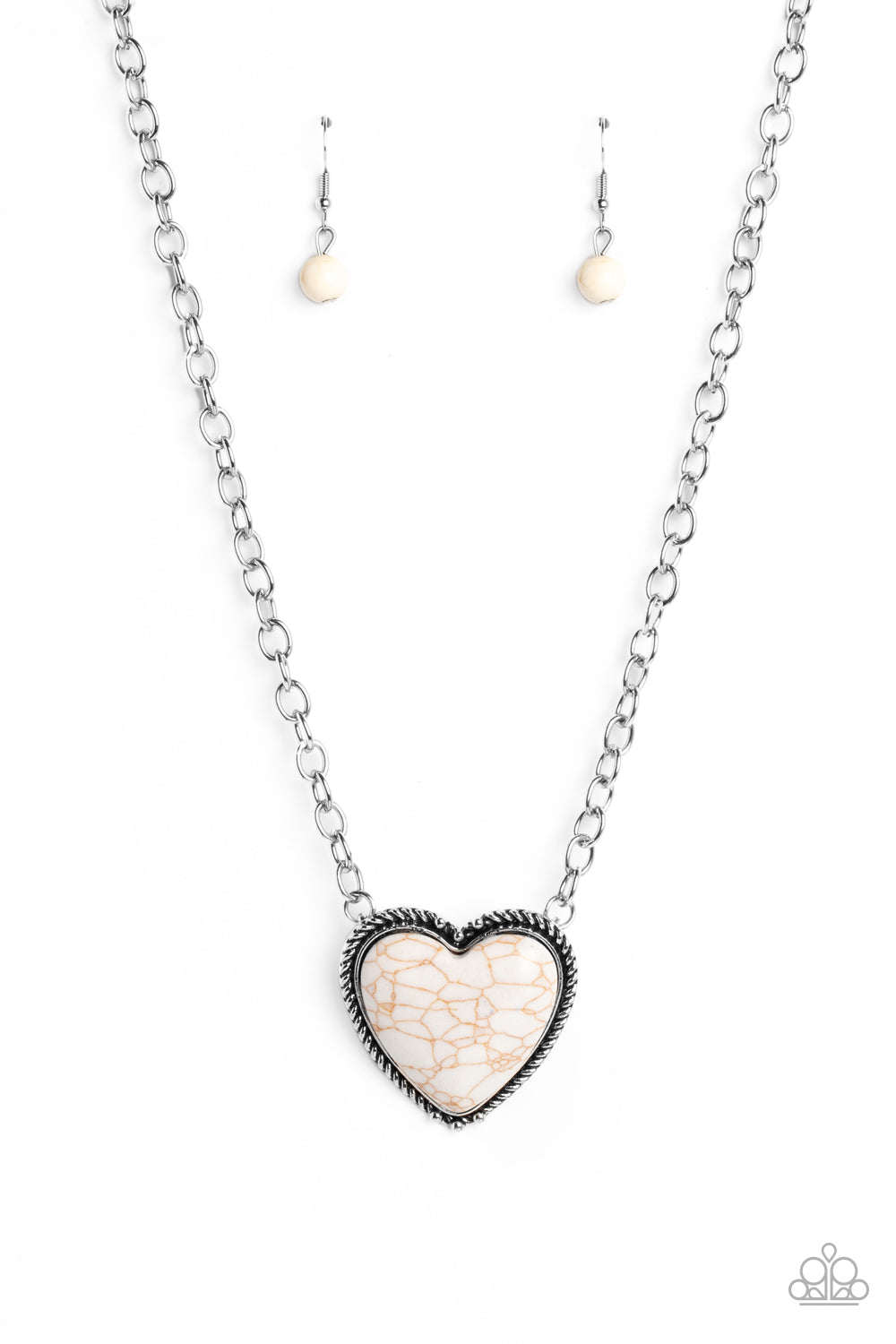 Authentic Admirer White Necklace Paparazzi Accessories. White Stone Heart Pendant Necklace.