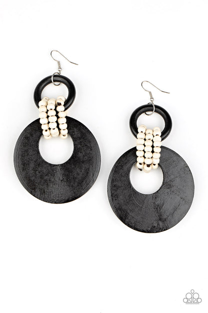 Beach Day Drama - Black Earring Paparazzi Accessories with White and Black Wooden Beads