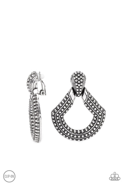 Better Buckle Up Silver Earring Paparazzi Accessories. #P5CO-SVXX-093XX. Subscribe & Save